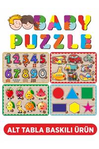 Baskı Atölyesi Sevimli Rakamlar, Sevimli Meyveler, Geometrik Şekiller Ve Taşıtlar 4'lü Set Bul-tak Ahşap Puzzle