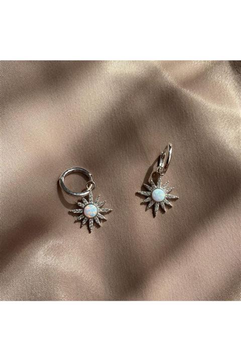 Fi Season Beyaz Opal Taşlı Güneş Küpe 925 Gümüş