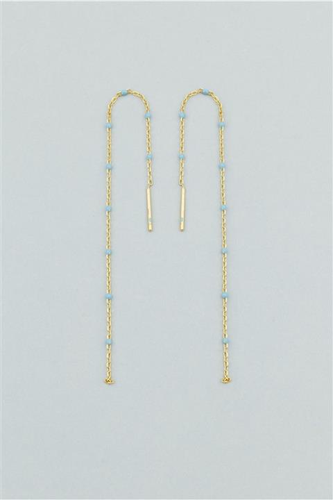 So CHIC... Mavi Mine Sallantılı 18 Ayar Sarı Altın Kaplama Gümüş Küpe