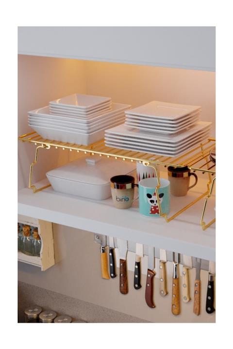 Bino Çok Amaçlı Banyo Mutfak Dolap Içi Gardrop Düzenleyici Altın Paslanmaz Kaplama