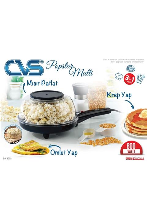 CVS 3'ü 1 Arada Mısır Patlatma - Krep - Omlet Makinesi - 8002
