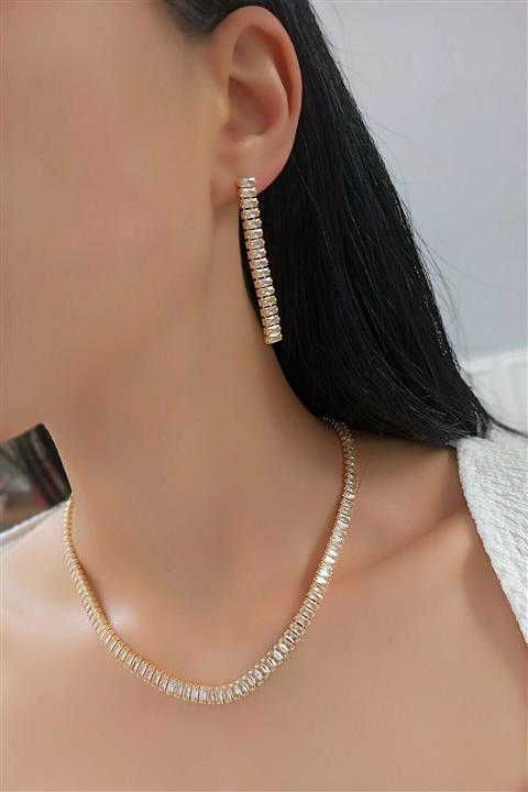 bymissnora Abiye Set Baget Taşlı Kolye Küpe Takım