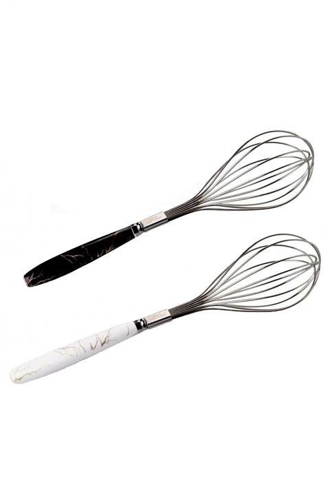 SihirliCam 2 Adet Paslanmaz Metal Sapı Mermer Desenli  2'li Yumurta Hamur Kek Malzeme Çırpıcısı