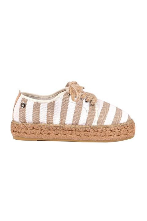 Su Espadril Espadril Grace Bej Çizgili Düz Keten Ayakkabı