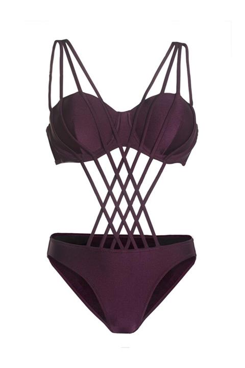 NBB Kadın Bordo Yüksek Bel Kaplı Mayokini