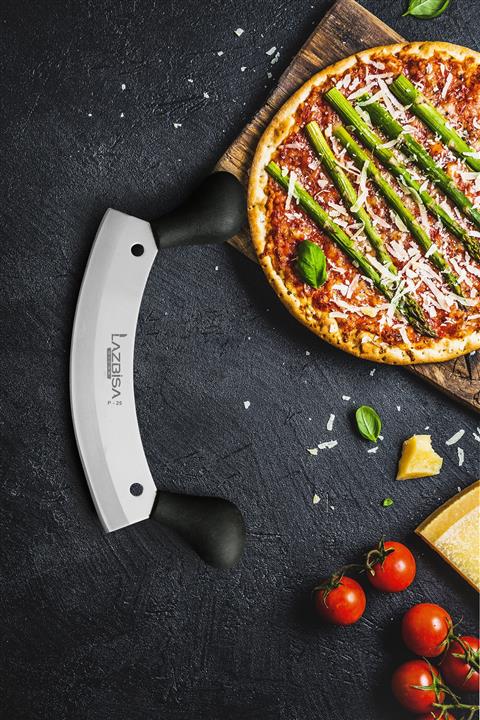LAZBİSA Mutfak Bıçak Seti Satır Zırh Pizza Kıyma Doğrayıcı Çift Tutmalı Ergonomik