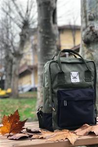 TheDeerBag Unisex Su Geçirmez Haki Siyah Sırt Çantası, Laptop Çantası