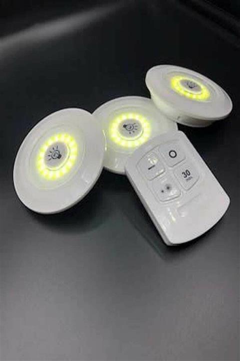 caddeoutlet 3'lü Uzaktan Kumandalı Yapışkanlı Kablosuz Led Spot Lambalar