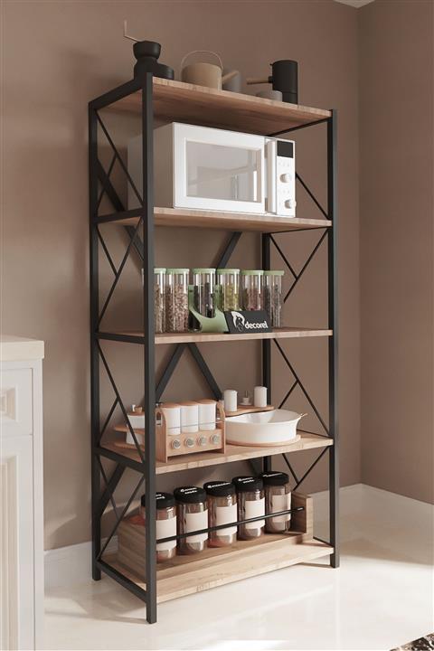 Morpanya Oven Metal Mutfak Rafı Malzeme Dolabı 5 Raflı Mikrodalga Fırın Rafı Çok Amaçlı Dolap Raf 150 Cm