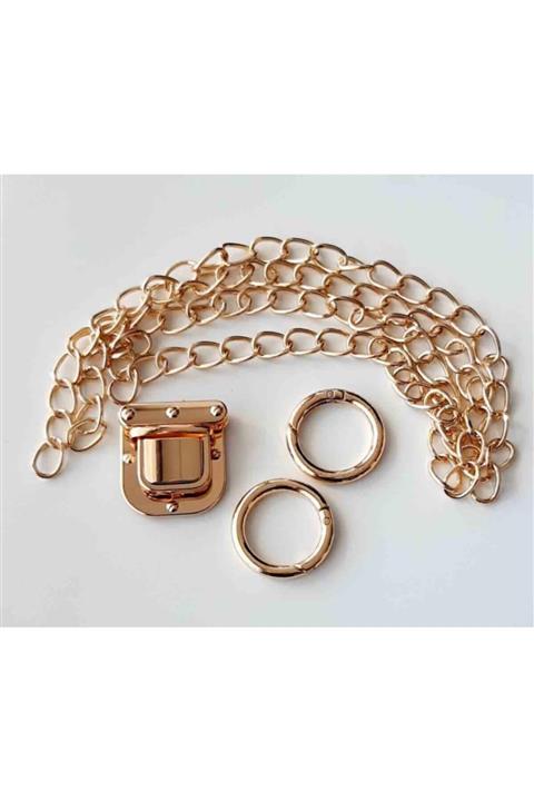 angel çanta aksesuar Light Gold Renk Ince Zincir Kare Kilit Set
