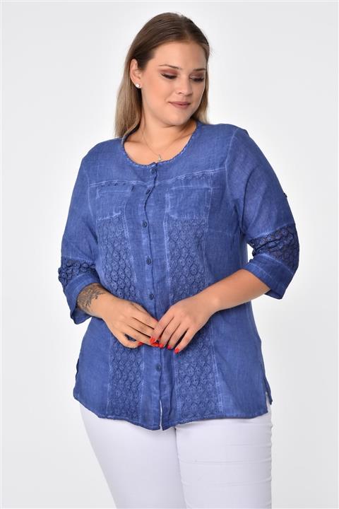 FELİCE Büyük Beden Yıkamalı Otantik Gömlek Bluz