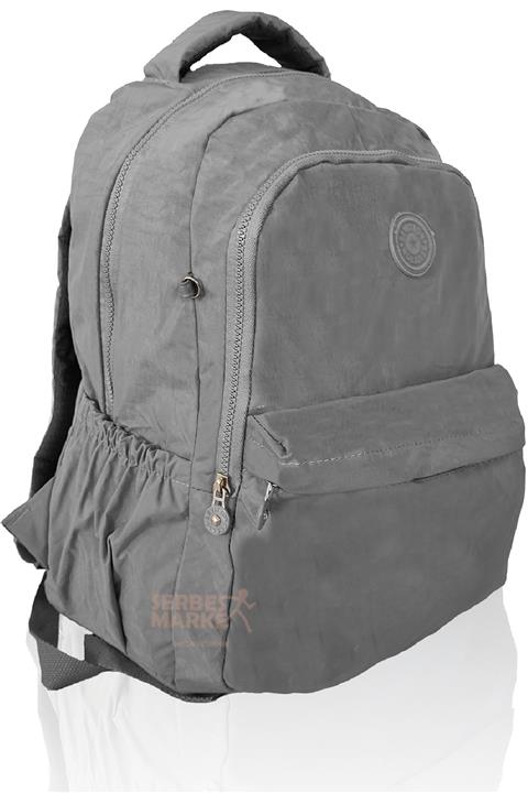 Sivilen Unisex Erkek Kadın Krinkıl Suya Dayanıklı Astarlı Ortaokul Lise Orta Boy Okul Sırt Çantası Gri