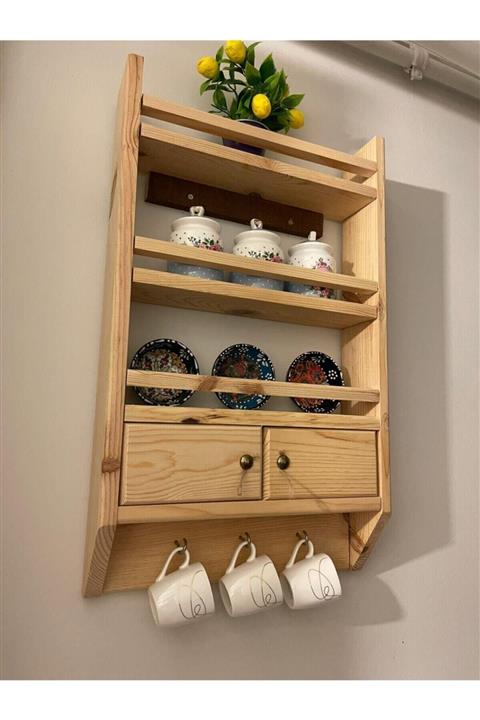 beynis life Ahşap Terek Baharatlık Mutfak Rafı