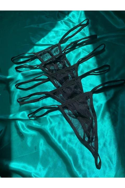 BellaMoore Kadın Siyah Likralı String Tanga 5'li