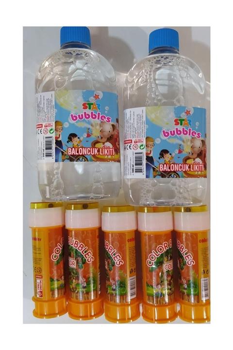 Star 2 Adet Yedek Likit 500 ml  Köpük Bubbles +5 Adet Üflemeli Köpük
