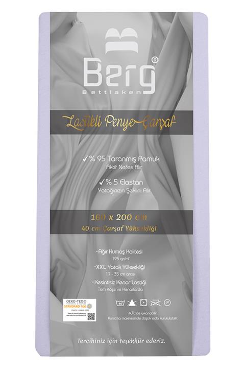 Berg Bettlaken 160x200 +35 cm Yükseklik Lastikli Lüks Penye Pamuklu Çarşaf Lila