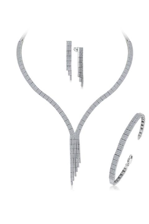 Crystal Diamond Zirconia Labaratuvar Pırlantası Suyolu Takı Gerdanlık Set