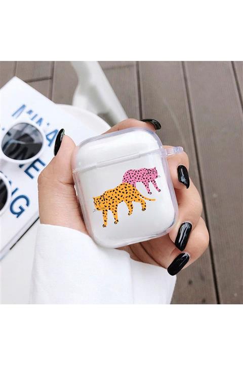 shoptocase Renkli Panterler Detaylı Şeffaf Airpods Kılıfı