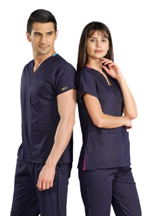 ÇİZGİ MEDİKAL Lacivert Likralı Dr Greys Modeli Cerrahi Takım Hastane Forması Scrubs