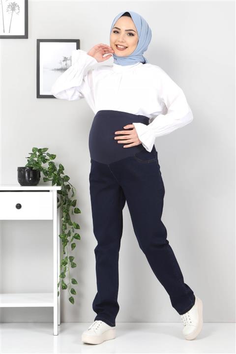 Tesettür Dünyası Hamile Kot Pantolonu Tsd22052 Koyu Mavi