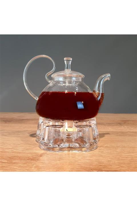 EVİMTATLIEVİM Düşmez Kapaklı Cam Demlik Ve Cam Isıtıcı Seti 800ml