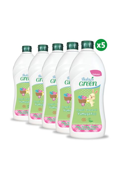 Baby's Green Organik Aloe Veralı Kokusuz Bebek Çamaşır Yumuşatıcı  1 lt - 5'li Set