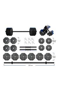 TAN SPOR 90 Kg Düz Bar ( 150 Cm ) Dambıl -halter - Ağırlık - Vücut Geliştirme Seti Mavi Kapaklı