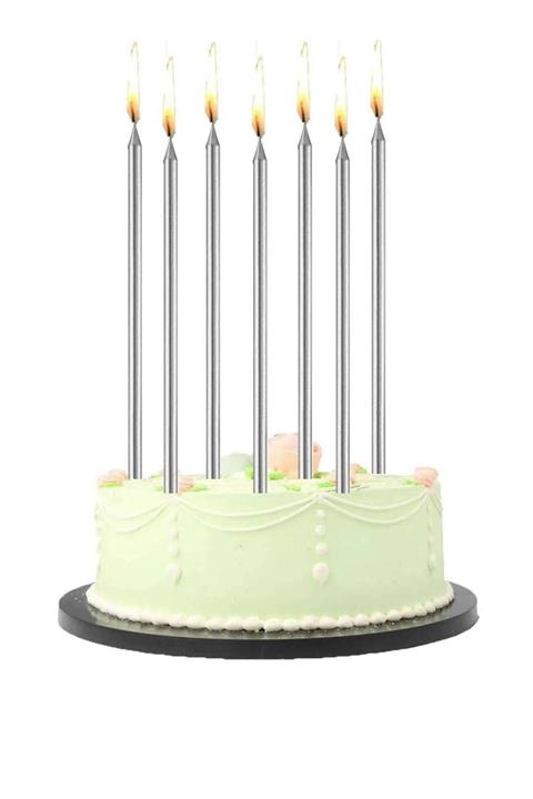 Parti dolabı Gümüş Uzun Pasta Mumu 20 cm 6'lı Pf0473