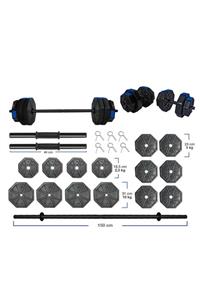 TAN SPOR 80 Kg Düz Barlı ( 150 Cm ) Dambıl Halter Seti Mavi Kapaklı