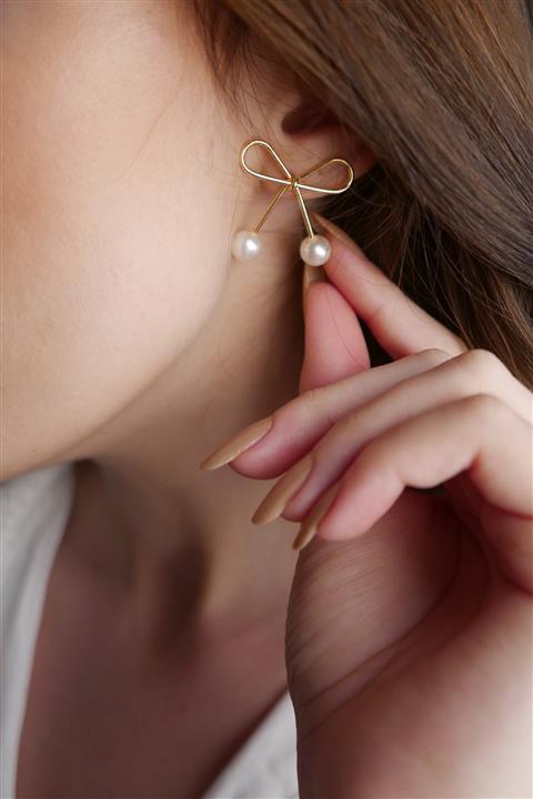 Stelart Kurdela Küpe | Beyaz Inci | Altın Kaplama