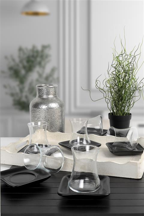 Keramika Mat Siyah Çay Takımı 12 Parça 6 Kişilik