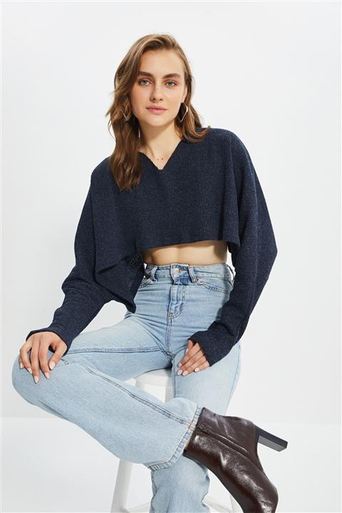 TRENDYOLMİLLA Lacivert Crop Örme Bluz TWOAW21BZ1213