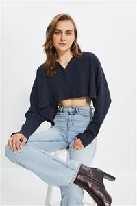 TRENDYOLMİLLA Lacivert Crop Örme Bluz TWOAW21BZ1213