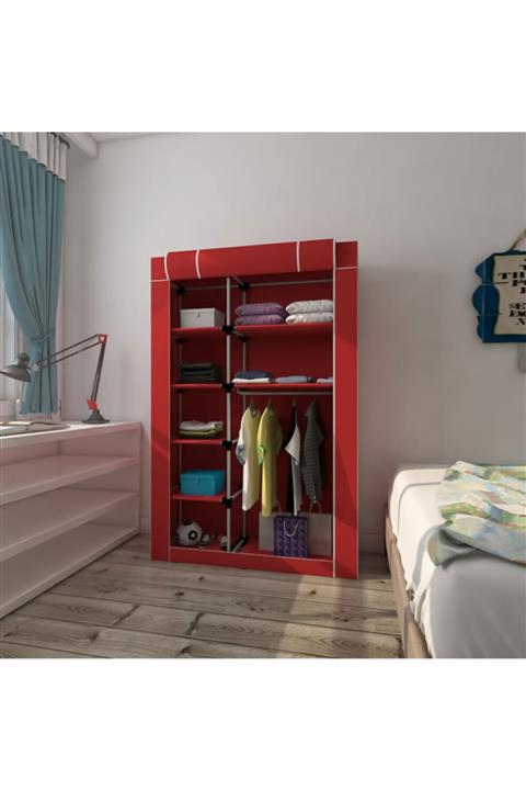 Berrado Kırmızı Plastik Borulu Tek Yandan Raflı Bez Gardrop