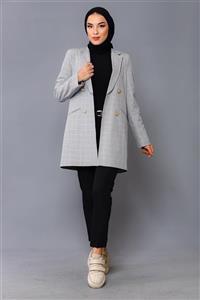 nurneva Ekose Desen Blazer Ceket Gri