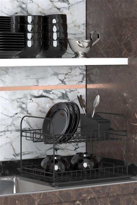 Teknotel Iki Katlı Tabaklık Bulaşıklık Mat Siyah Kb007