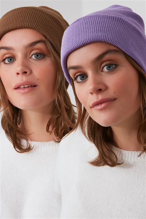 TRENDYOLMİLLA Lila ve Camel 2'li Paket Bere TWOAW21BR0003