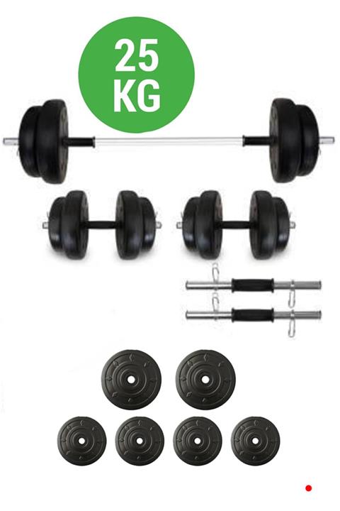 BodyGYM 25 Kg Yaylı Dambıl Halter Düz Bar Set Fitness Dumbell Ağırlık Seti Vücut Geliştirme Aleti