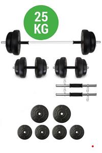 BodyGYM 25 Kg Yaylı Dambıl Halter Düz Bar Set Fitness Dumbell Ağırlık Seti Vücut Geliştirme Aleti