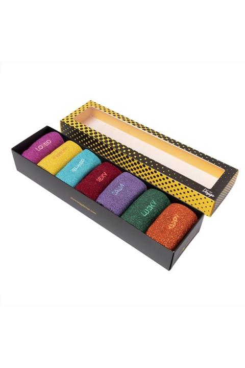 Biggdesign Kadın Renkli Moods Up Simli Soket Çorap 7'li