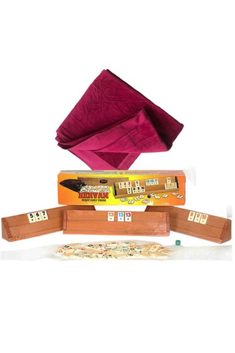 Kervan Okey Takımı Set - Ahşap Ağaç Okey + Masa Örtüsü