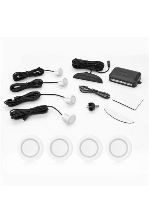 Techmaster Dijital Ekranlı Araç Park Sensörü Ses Ikazlı 18mm 4 Sensörlü Beyaz