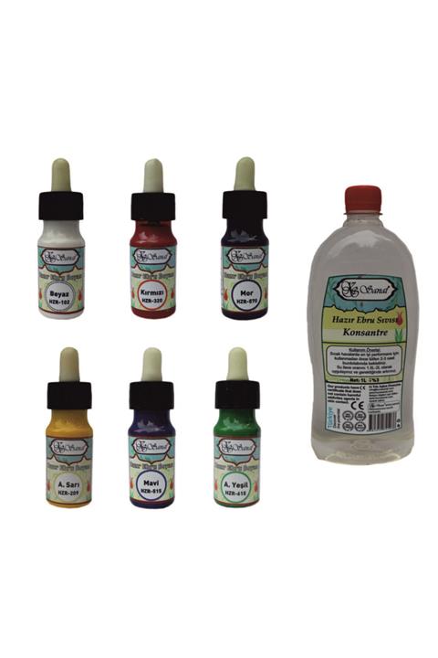 Koza Sanat Hazır Ebru Boyası 6 Renk Ve Konsantre Sıvı Kitre