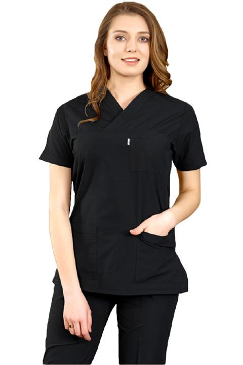 ÇİZGİ MEDİKAL Siyah V Yaka Cerrahi Takım (terikoton Ince Kumaş) Hastane Forması Scrubs