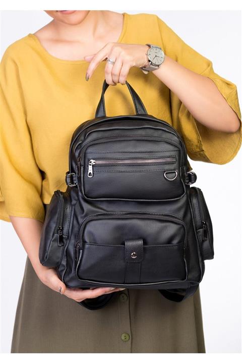 Demy Kadın Siyah Lebina Yıkama Deri Sırt Çantası