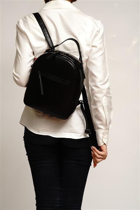 EBRUDERİSAN 1974 Siyah Kadın Hakiki Deri Önden Fermuarlı Sırt Çantası