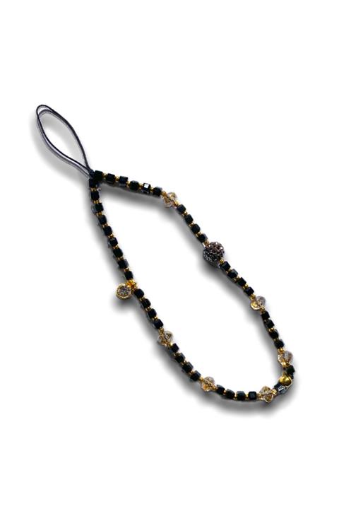 Petunia by Tuğçe Siyah Kristal Telefon Askısı - Phone Charm