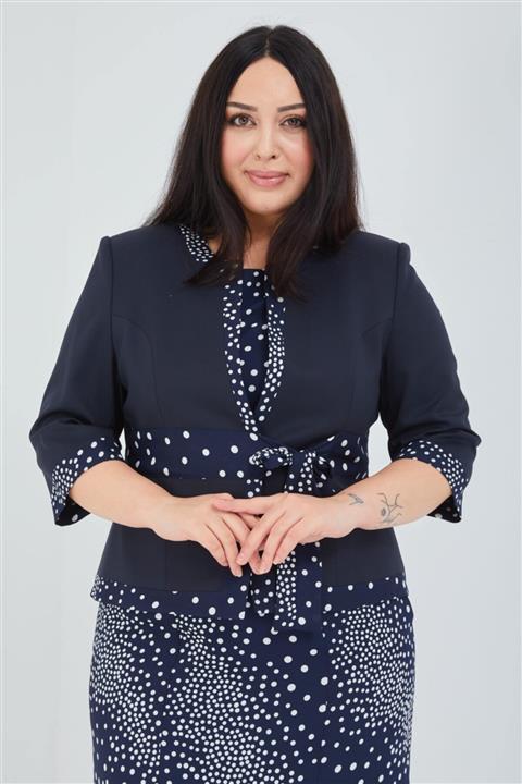 Fagi Kadın Büyük Beden Asimetrik Puantiyeli Gömlek-etek-ceket Takım