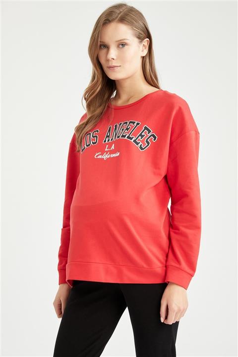 DeFacto Regular Fit Bisiklet Yaka Baskılı Hamile Sweatshirt