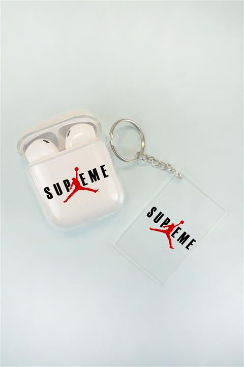 Spoyi Supreme Tasarımlı Şeffaf Airpods Kılıfı Ve Anahtarlık